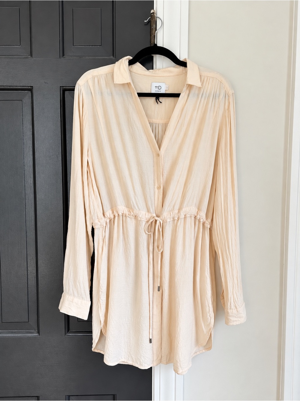 HD in Paris Anthropologie Blush Textured Drawstring Tunic Shirt Dress Large